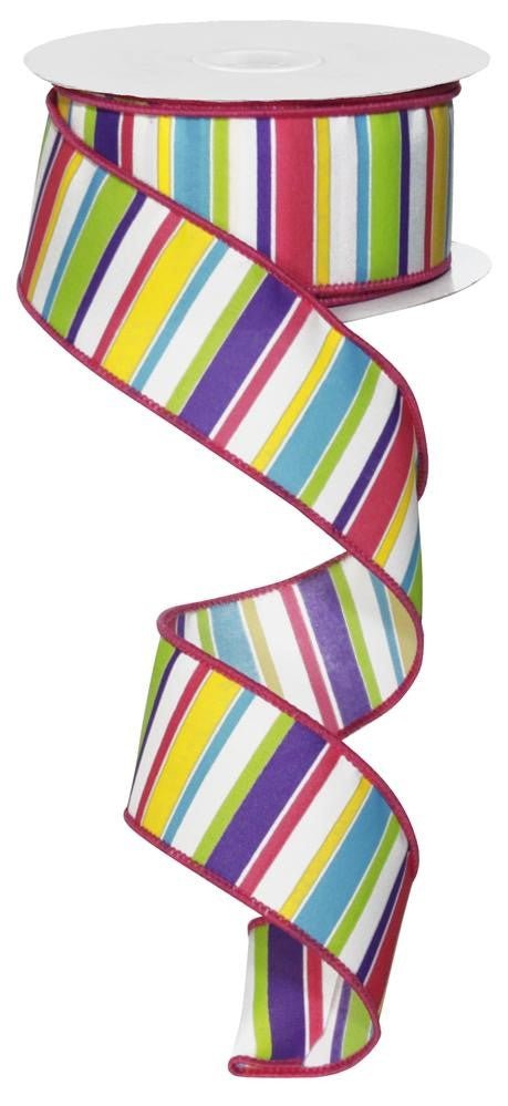 1.5" Clay's Horizontal Stripe Ribbon: White/Multicolor - 10yds - RG1783RR - The Wreath Shop