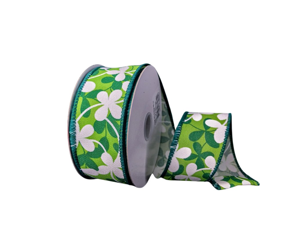 1.5" Clover Flowers Ribbon: Green - 10yds - 21213-09-17 - The Wreath Shop