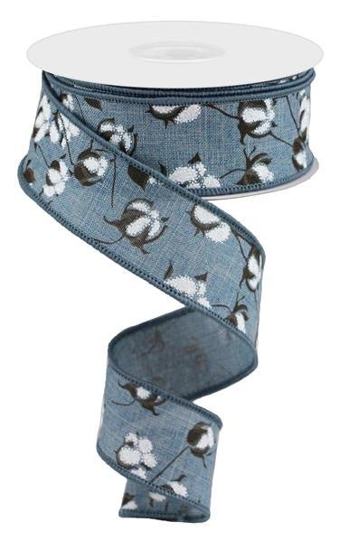 1.5" Cotton Pod Ribbon: Faded Denim - 10yds - RG0180865 - The Wreath Shop