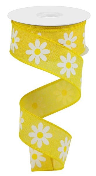 1.5" Daisy Ribbon: Yellow/White - 10yds - RGC13088N - The Wreath Shop