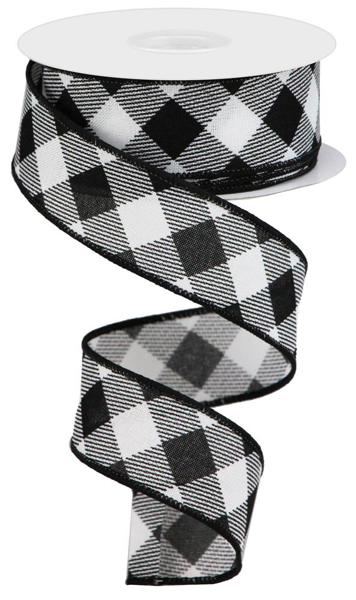 1.5" Diagonal Check Ribbon: Black/White - 10yds - RGA127027 - The Wreath Shop