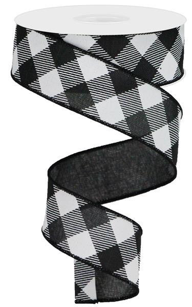 1.5" Diagonal Check Ribbon: Black/White - 10yds - RGA126402 - The Wreath Shop