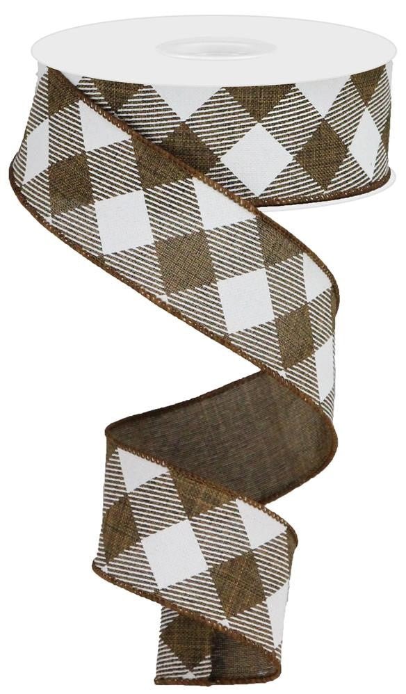 1.5" Diagonal Check Ribbon: Brown/White - 10yds - RGA126404 - The Wreath Shop