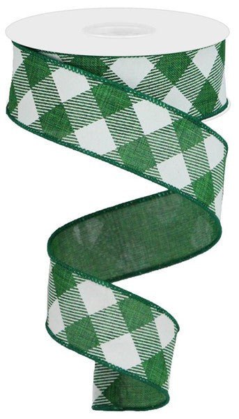 1.5" Diagonal Check Ribbon: Emerald Green/White - 10yds - RGA126406 - The Wreath Shop