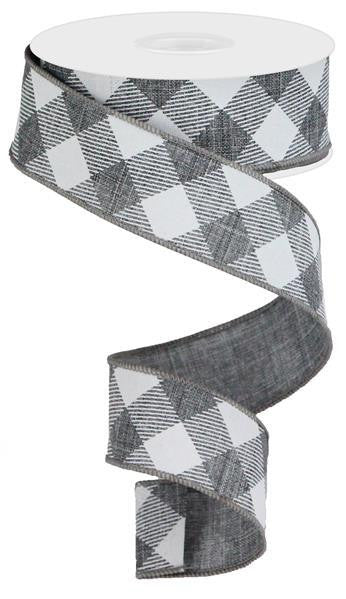1.5" Diagonal Check Ribbon: Grey/White - 10yds - RGA126410 - The Wreath Shop
