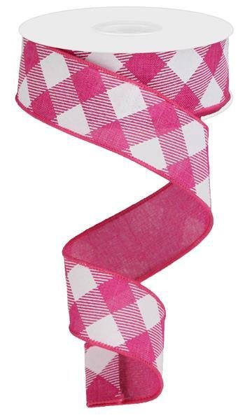 1.5" Diagonal Check Ribbon: Hot Pink/White - 10yds - RGA126407 - The Wreath Shop