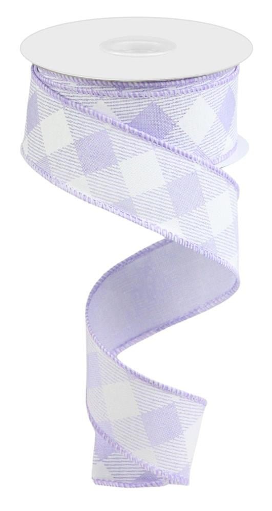 1.5" Diagonal Check Ribbon: Lavender/White - 10yds - RGA1264NR - The Wreath Shop