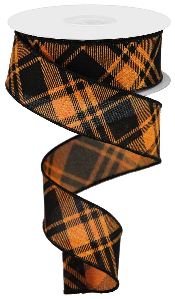 1.5" Diagonal Check Ribbon: Orange/Black- 10yds - RGA128220 - The Wreath Shop
