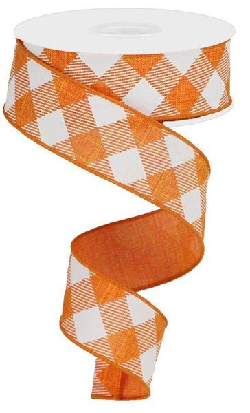 1.5" Diagonal Check Ribbon: Orange/White - 10yds - RGA126420 - The Wreath Shop