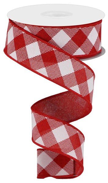 1.5" Diagonal Check Ribbon: Red/White - 10yds - RGA126724 - The Wreath Shop