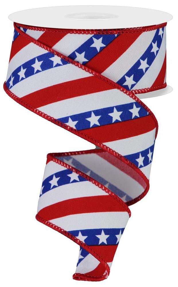 1.5" Diagonal Stars/Stripe Ribbon - 10yds - RGE105627 - The Wreath Shop