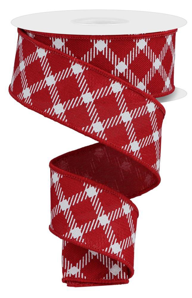 1.5" Diamond Check Ribbon: Red/White - 10yds - RGE161224 - The Wreath Shop