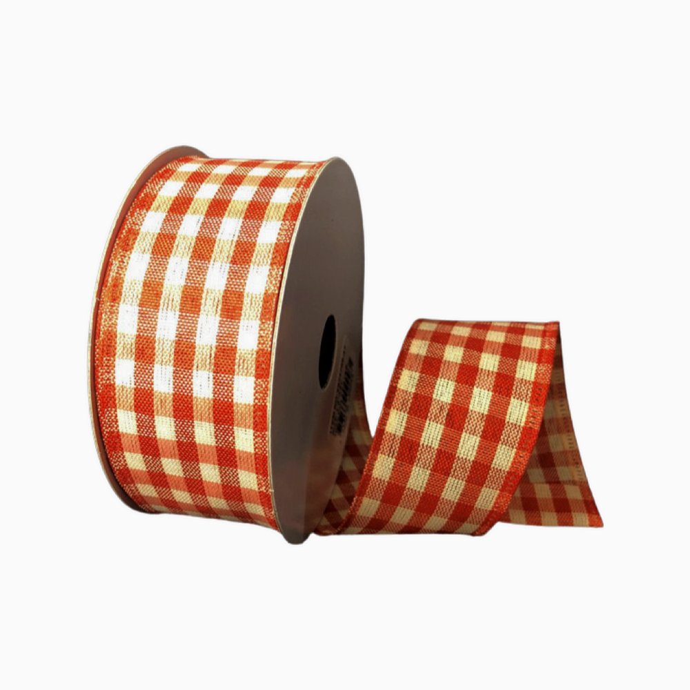 1.5" Dk Orange/Ivory Gingham Ribbon - 10yds - X974709-47 - The Wreath Shop