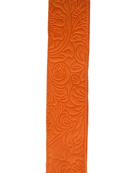 1.5" Embossed Flower Ribbon: Orange - 10yds - 42466 - 09 - 19 - The Wreath Shop