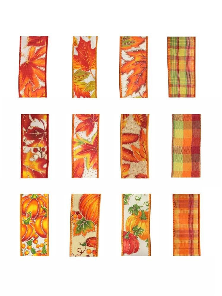 1.5" Fall Leaves Pumpkin Ribbon - HA5009 - The Wreath Shop