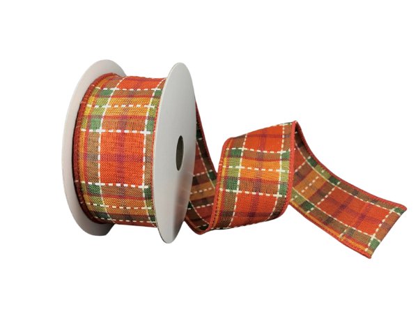 1.5" Fall Plaid Ribbon: Orange/Moss/Cream/Rust - 10yds - 61007 - 09 - 47 - The Wreath Shop