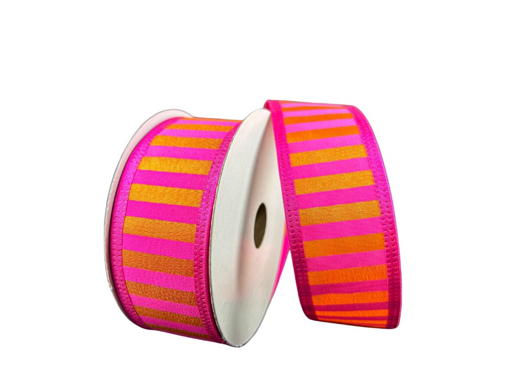 1.5" Fuchsia/Orange Horizontal Stripe Ribbon - 10yds - 46426-09-19 - The Wreath Shop