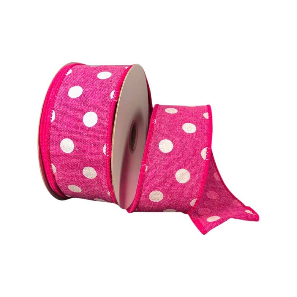 1.5" Fuchsia/White Dots Ribbon - 10yds - 41243-09-24 - The Wreath Shop