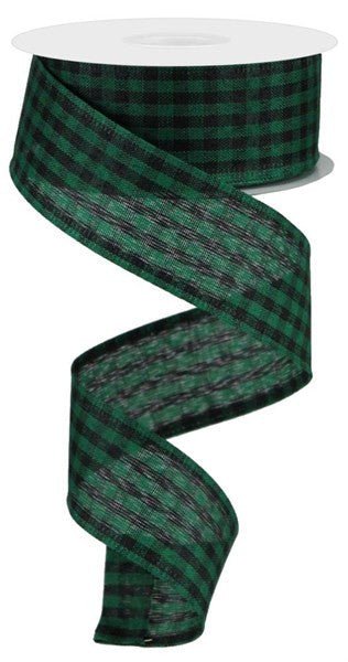 1.5" Gingham Ribbon: Emerald Green/Black- 10yds - RGA101206 - The Wreath Shop