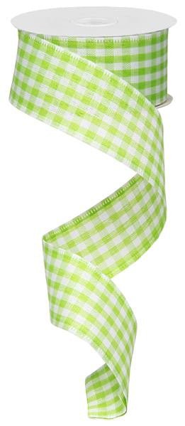 1.5" Gingham Ribbon: Green/White - 10yds - RG01048RY - The Wreath Shop