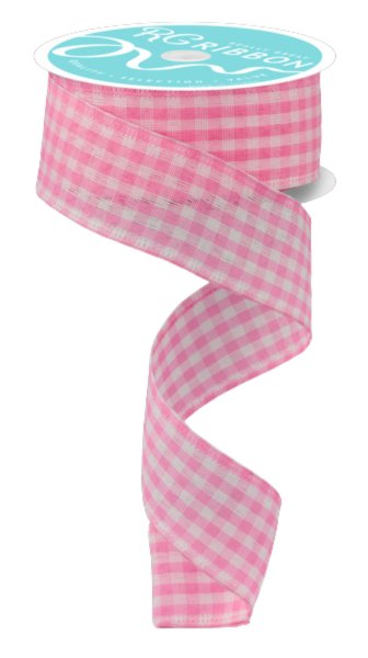 1.5" Gingham Ribbon: Light Pink- 10yds - RG01048TK - The Wreath Shop