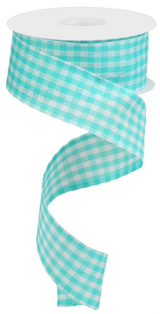1.5" Gingham Ribbon: Turquoise - 10yds - RG01048JH - The Wreath Shop
