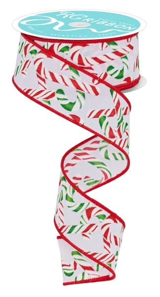 1.5" Glitter Candy Cane Ribbon - 10yds - RGF122627 - The Wreath Shop