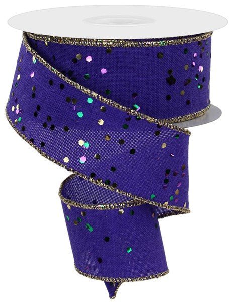 1.5" Glitter Mardi Gras Hex Glitter Ribbon: Purple - RGE1256WY - The Wreath Shop