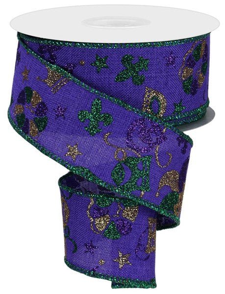 1.5" Glitter Mardi Gras Ribbon: Purple/Emerald/Gold - RGE124323 - The Wreath Shop