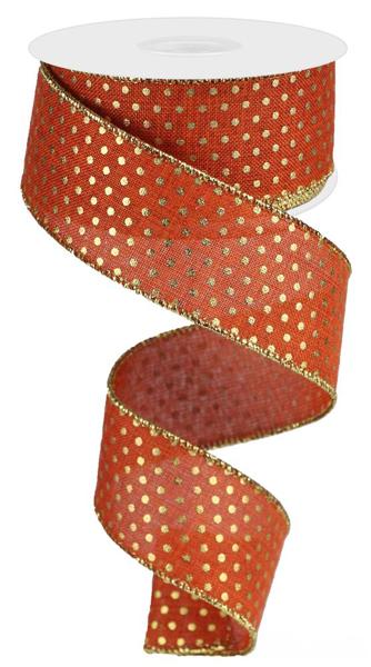 1.5" Glitter Micro Dot Ribbon: Rust/Gold - 10yds - RG0190758 - The Wreath Shop