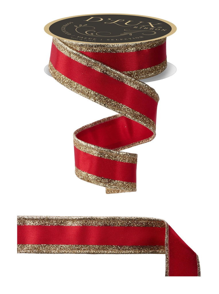 1.5" Glitter Tri - Stripe Ribbon Fused Back: Red/Gold - 10yds - LX311936 - The Wreath Shop