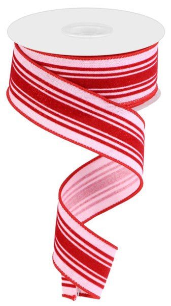 1.5" Glitter Velvet Stripe Ribbon: Pink/Red - 10yds - RGC181515 - The Wreath Shop