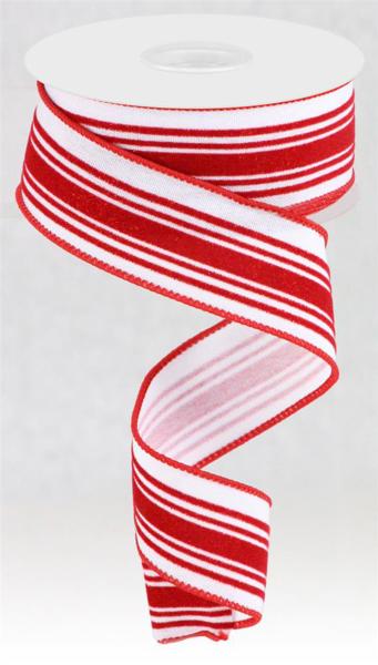 1.5" Glitter Velvet Stripe Ribbon: White/Red - 10yds - RGC181527 - The Wreath Shop