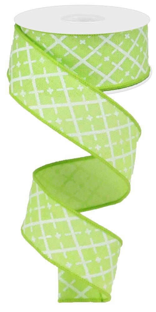 1.5" Glittered Argyle Ribbon: Bright Green - 10yds - RG0190109 - The Wreath Shop