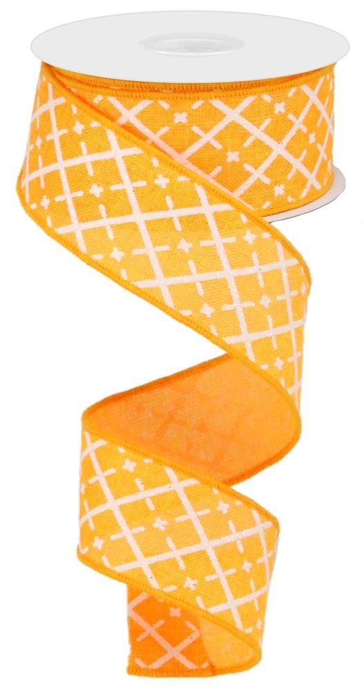 1.5" Glittered Argyle Ribbon: Brt Orange - 10yds - RG0190120 - The Wreath Shop