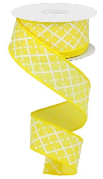 1.5" Glittered Argyle Ribbon: Yellow - 10yds - RG0190129 - The Wreath Shop