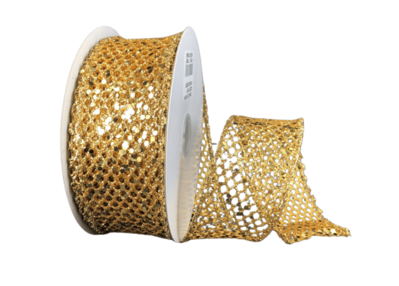1.5" Gold Glitter Net Ribbon - 10yds - 71123 - 09 - 15 - The Wreath Shop