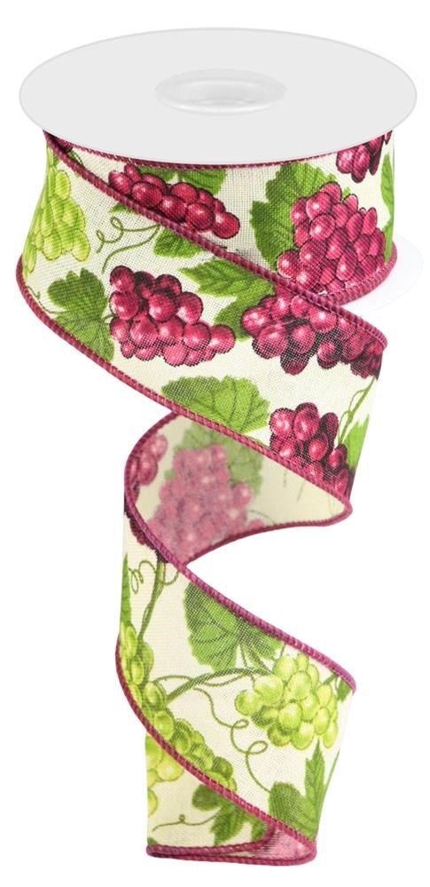 1.5" Grapes Ribbon: Cream - 10yds - RGC134538 - The Wreath Shop