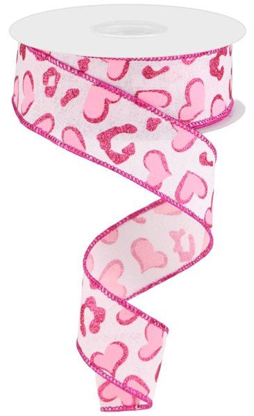 1.5" Hearts/Leopard Spots Ribbon - Powder Pink/Pink (10yd) - RGC189415 - The Wreath Shop