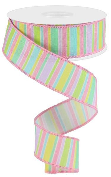 1.5" Horizontal Stripe Ribbon: Pastel Multi - 10yds - RG01831 - The Wreath Shop