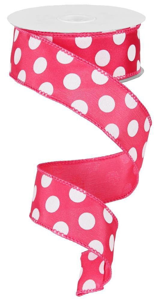 1.5" Hot Pink/Wht Polka Dot Satin Ribbon - 10Yds - RG158611 - The Wreath Shop