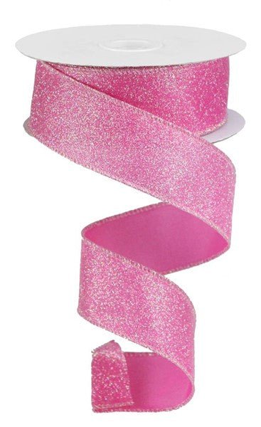 1.5" Iridescent Glitter Satin Ribbon: Pink - 10yds - RGA181622 - The Wreath Shop