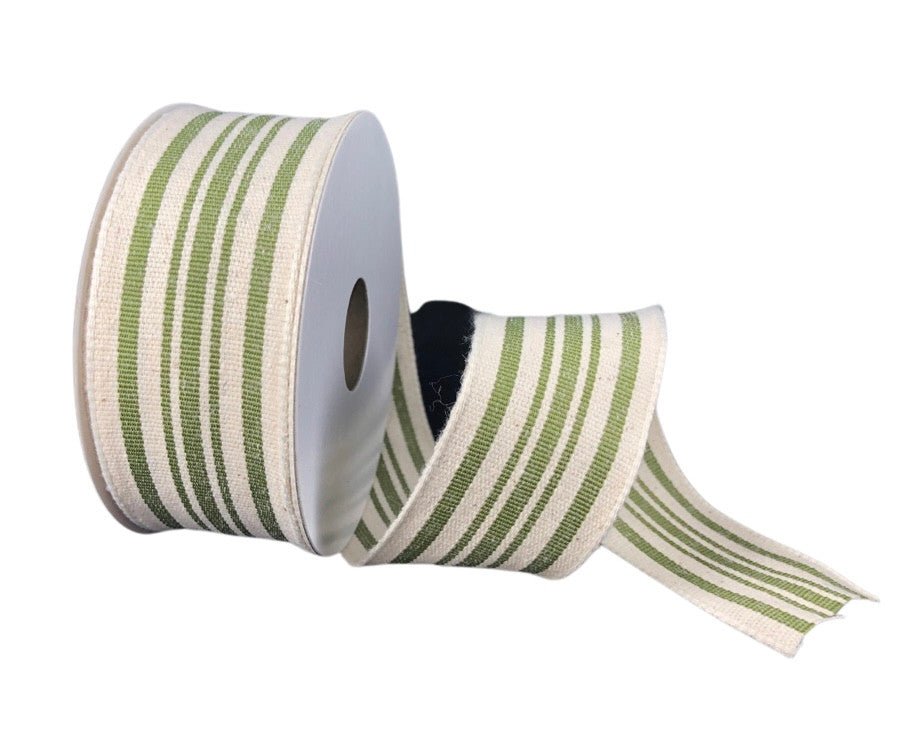 1.5" Ivory/Moss Woven French Stripe Ribbon - 10yds - 6700109-29 - The Wreath Shop