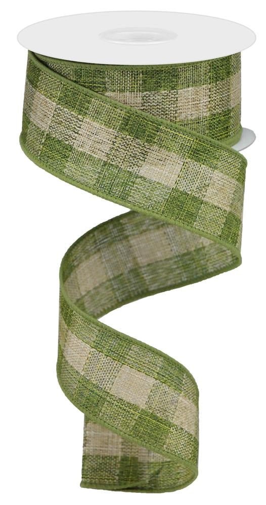 1.5" Large Woven Check Ribbon: Moss Green/Beige - 10yds - RGA176952 - The Wreath Shop