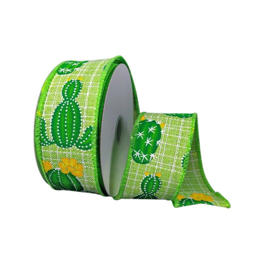 1.5" Lime Linen Cactus Print Ribbon - 10yds - 41249-09-09 - The Wreath Shop