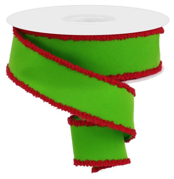 1.5" Lime Velvet Red Drift Edge Ribbon - RGA8945WY - The Wreath Shop