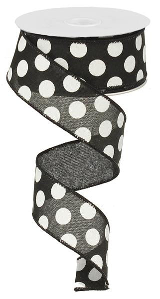 1.5" Linen Polka Dot Ribbon: Black/White - RX9145X6 - The Wreath Shop