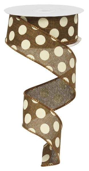 1.5" Linen Polka Dot Ribbon: Brown/Ivory - RX9145TX - The Wreath Shop