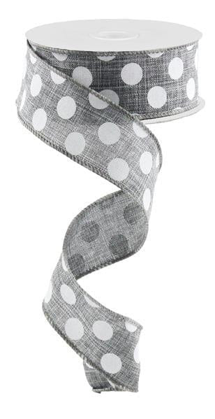 1.5" Linen Polka Dot Ribbon: Grey/White - RX9145R7 - The Wreath Shop