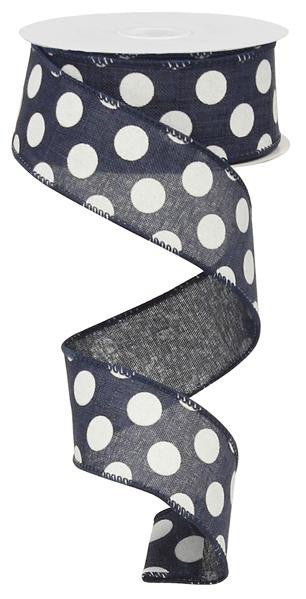 1.5" Linen Polka Dot Ribbon: Navy Blue/White - RX9145TR - The Wreath Shop